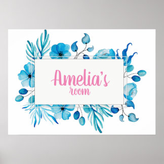 Poster Sinal de sala de meninas florido