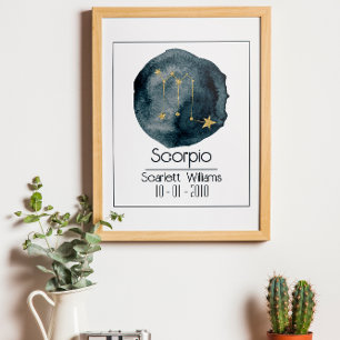 Poster Sinal de Scorpio Zodiac: Nome Personalizado e Aniv