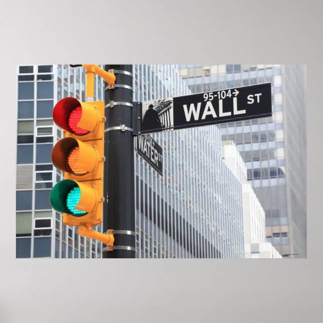 Póster Sinal de semáforo e Wall Street (Frente)