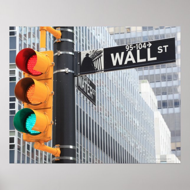 Poster Sinal de semáforo e Wall Street (Frente)