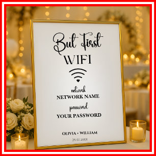 Poster Sinal de Senha de Rede Wifi Casamento Moderno Eleg
