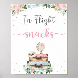 Poster Sinal de Snack para Noiva de Viagem Floral Dourado