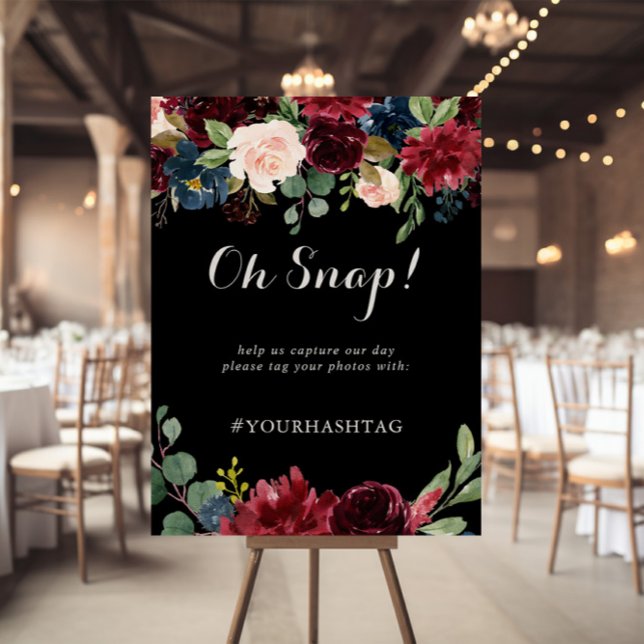 Poster Sinal de Snap Sinal de Casamento Botânico Negro Ru (Criador carregado)