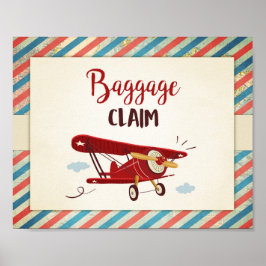 Poster Sinal de Solicitação de Bagagem Avião Aniversário 