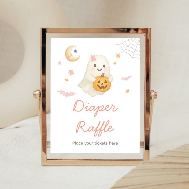 Poster Sinal de Sorteio de Fraldas de Halloween Rosa Pequ (Girl Little Boo Baby Shower Diaper Raffle Sign)
