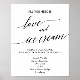 Poster Sinal de Sorvete de Casamento com Caligrafia Preta