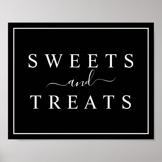 Poster Sinal de Sweets & Treats de Casamento Negro e Bran (Frente)