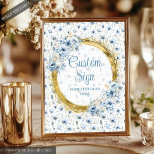 Poster Sinal de Tabletop Azul Pastel Dourado
