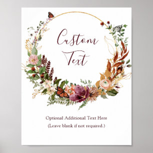 Poster Sinal de Tabletop de Casamento Floral de outono