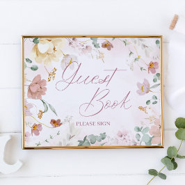 Poster Sinal de Tabletop do Livro de Convidado Floral