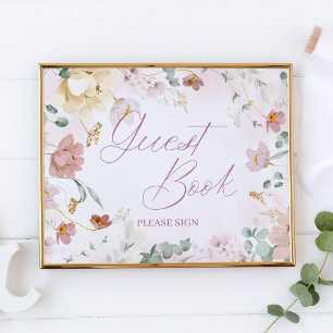 Poster Sinal de Tabletop do Livro de Convidado Floral