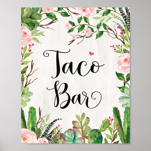Poster Sinal de Taco Bar Fiesta Cactus Floral Sinal de Ch (Frente)