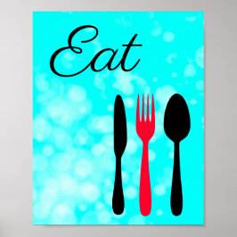Poster Sinal de Teal, Preto e Vermelho para Cozinha