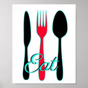 Poster Sinal de Teal, Preto e Vermelho para Cozinha