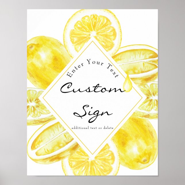 Poster Sinal de Texto Personalizado | Amarelo Limão | Cít (Frente)