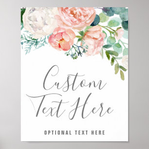 Poster Sinal de Texto Personalizado das Flores Românticas