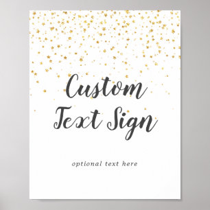 Poster Sinal de Texto Personalizado de Confetti Dourado