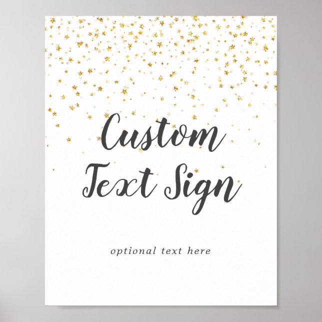 Poster Sinal de Texto Personalizado de Confetti Dourado (Frente)
