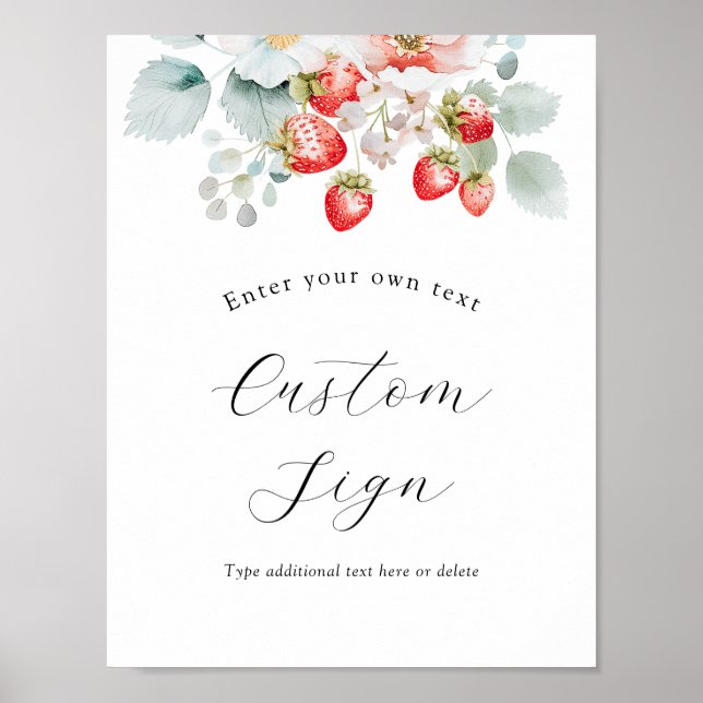 Poster Sinal de Texto Personalizado de Morango Berry Swee (Frente)