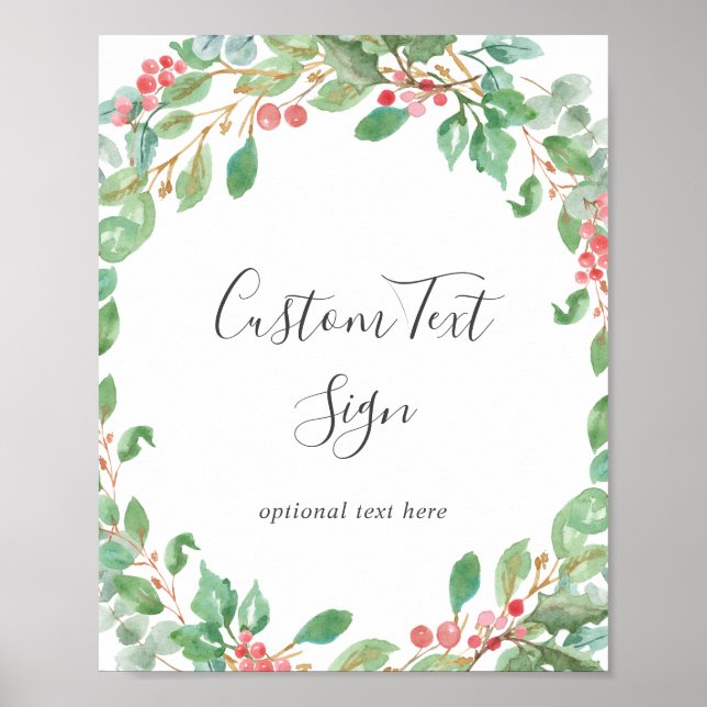 Poster Sinal de Texto Personalizado de Wreath e Greeneres (Frente)
