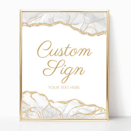 Poster Sinal de Texto Personalizado em Ágata com Ouro Bra
