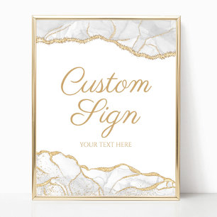Poster Sinal de Texto Personalizado em Ágata com Ouro Bra
