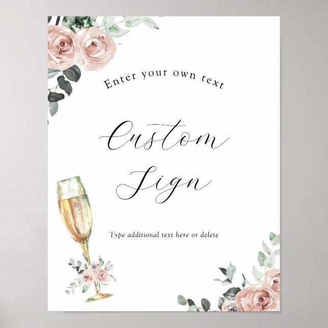 Poster Sinal de texto personalizado floral Brunch e Bubbl (Frente)
