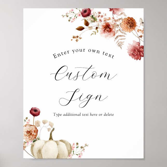 Poster Sinal de Texto Personalizado Floral da Pumpkin e d (Frente)