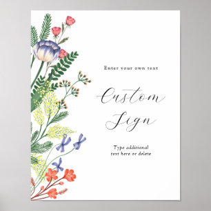 Poster Sinal de Texto Personalizado Floral do Jardim Secr
