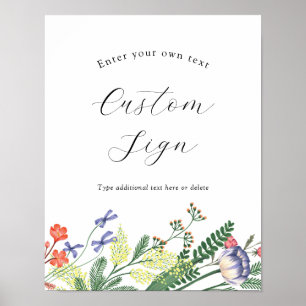 Poster Sinal de Texto Personalizado Floral do Jardim Secr