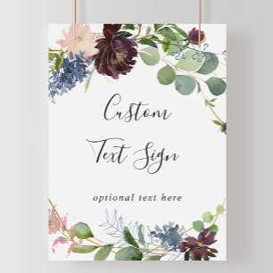 Poster Sinal de Texto Personalizado Floral e Verde da Bor