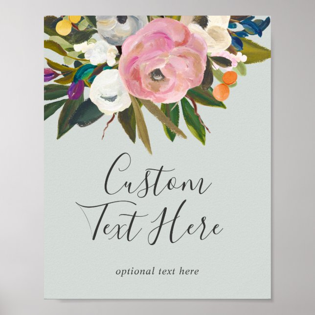 Poster Sinal de Texto Personalizado Floral Pintado (Frente)