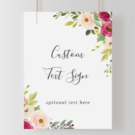 Poster Sinal de Texto Personalizado Floral Rosa Verde