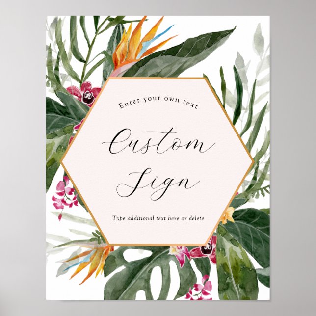 Poster Sinal de Texto Personalizado Floral Tropical (Frente)