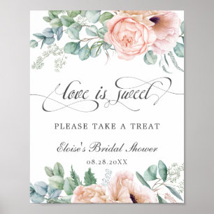 Poster Sinal de Tratamento de Amor Floral Rosa é Doce