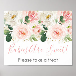 Poster Sinal de Tratamento de Chá de fraldas Floral Rosa