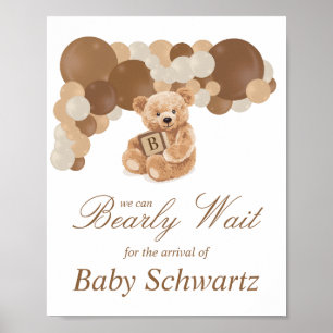 Poster Sinal de Urso de Teddy Castanho Neutro Personalizá