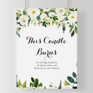Poster Sinal de Vela Queima Verde Floral Branco
