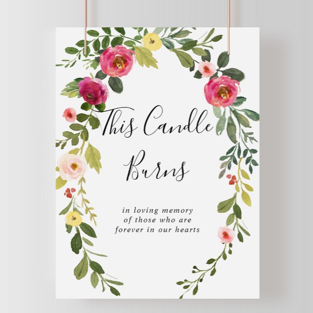 Poster Sinal de Velas Florais Rosa Verde Esta Vela Queima (Criador carregado)