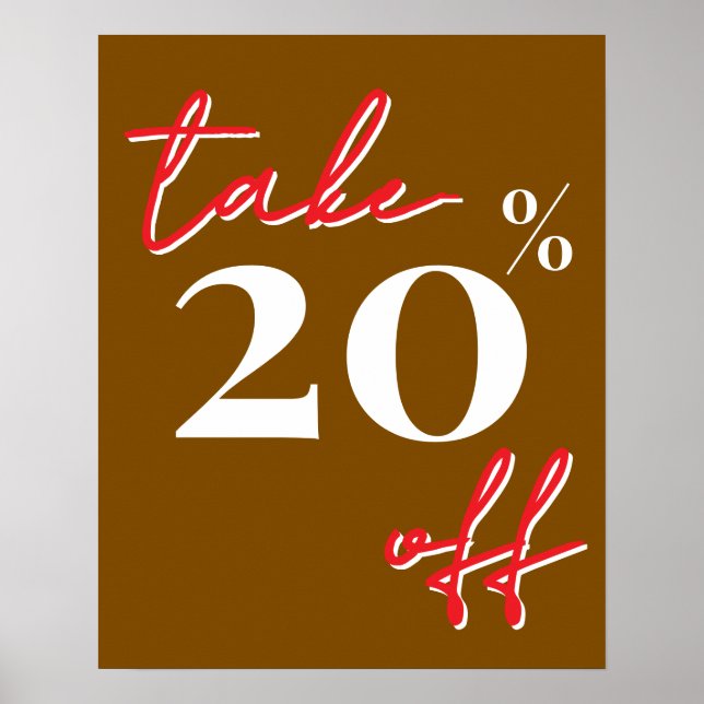 Poster Sinal de Venda com 20% de Desconto, Venda Marrom (Frente)