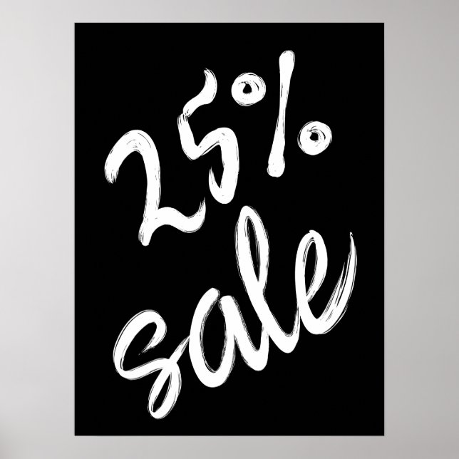 Poster Sinal de venda de 25%, 18x24 Black and White Sale (Frente)