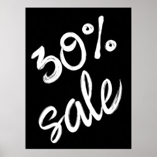 Poster Sinal de venda de 30%, 18x24 Black and White Sale