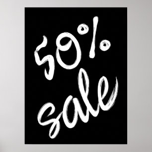 Poster Sinal de venda de 50%, venda 18x24 preto e branco