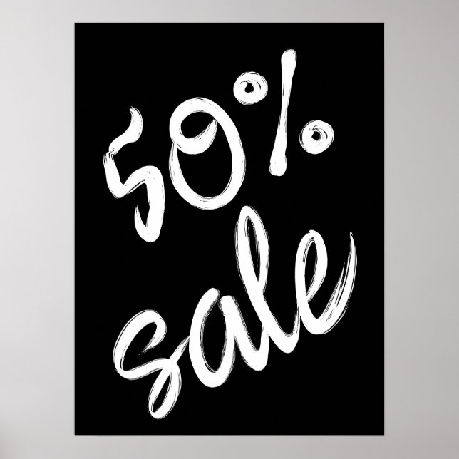 Poster Sinal de venda de 50%, venda 18x24 preto e branco (Frente)