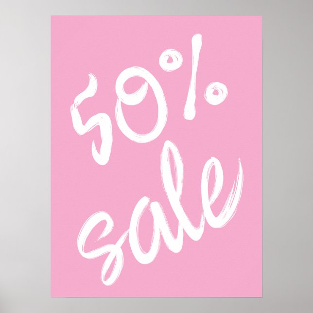 Poster Sinal de venda de 50%, venda 18x24 rosa (Frente)