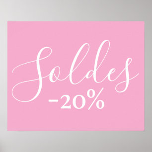 Poster Sinal de venda francês em cor-de-rosa, 20% de vend