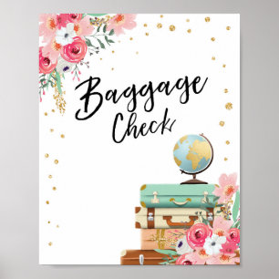 Poster Sinal de verificação da bagagem Viagem de chá de  