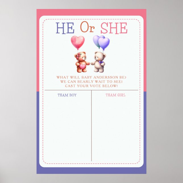 Poster Sinal de Votação de Revelação de Gênero Tema Ursin (Frente)