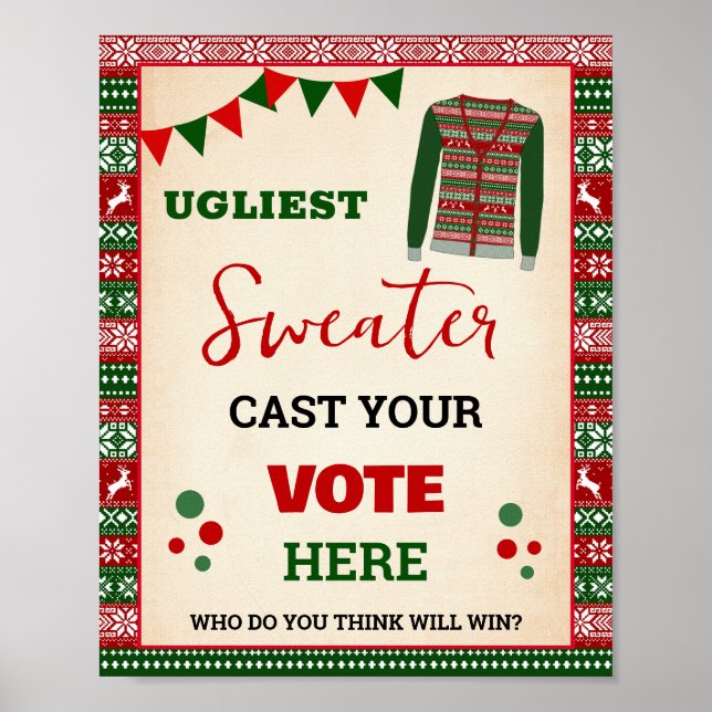 Poster Sinal de Voto para a Mais Feia Suéter de Natal (Frente)