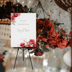Póster Sinal digital de boas-vindas do Casamento Floral V